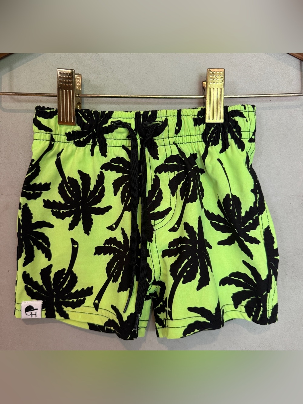 George Hats Neon hybrid unlined swim shorts 18-24 months green with palm trees